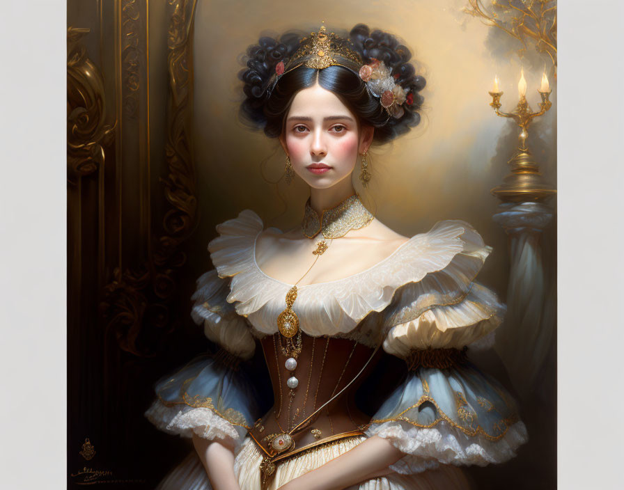 Intricate Hairstyle and Regal Dress in Portrait