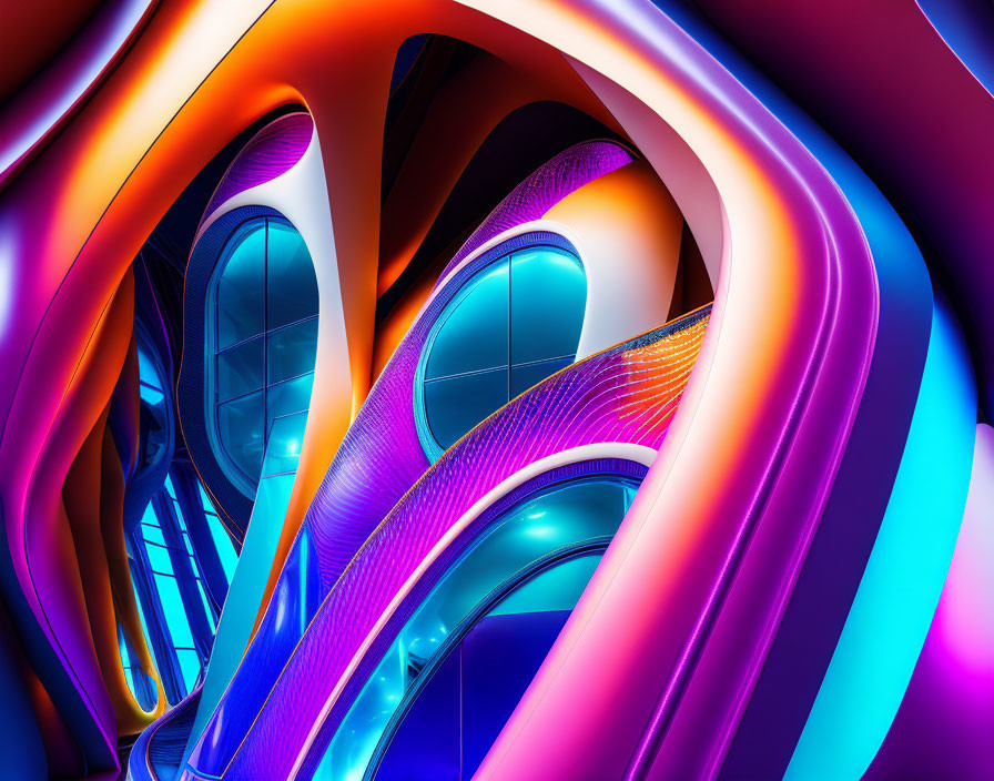 Neon-colored digital artwork with flowing curves