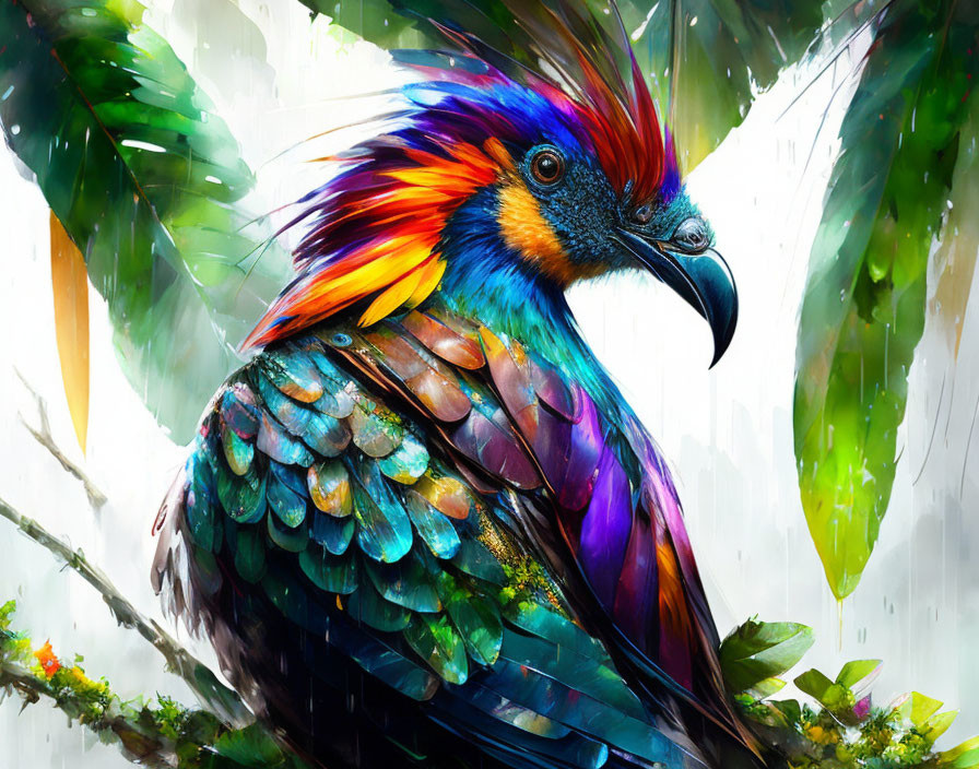 Colorful Parrot with Radiant Plumage Against Lush Greenery