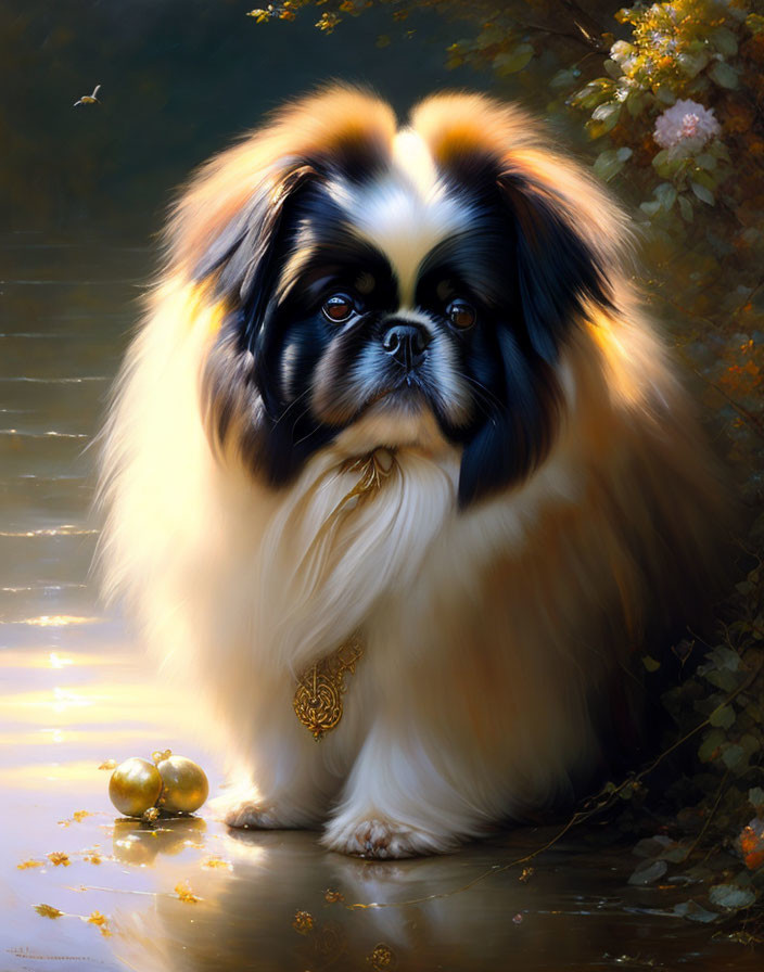 Regal Pekingese Dog in Enchanted Woodland Scene