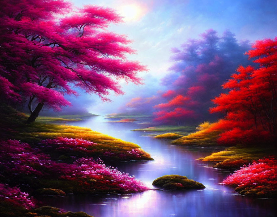 Colorful Forest Landscape with Serene River