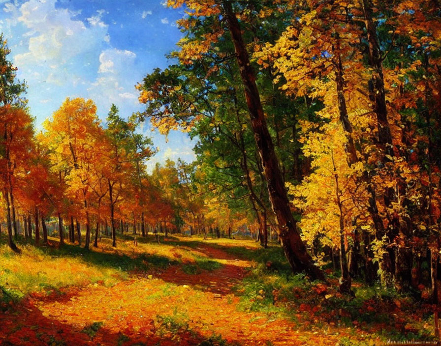 Colorful Autumn Landscape with Path and Trees