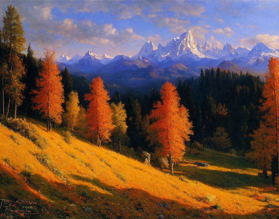 Vivid Autumn Landscape with Orange and Yellow Trees