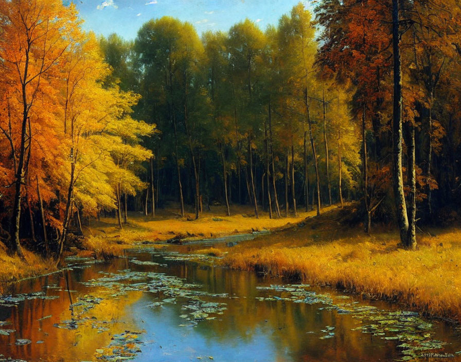 Tranquil autumn creek with colorful trees