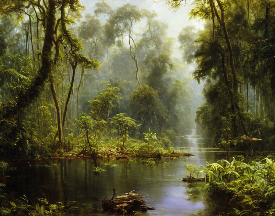 Tranquil forest landscape with calm river