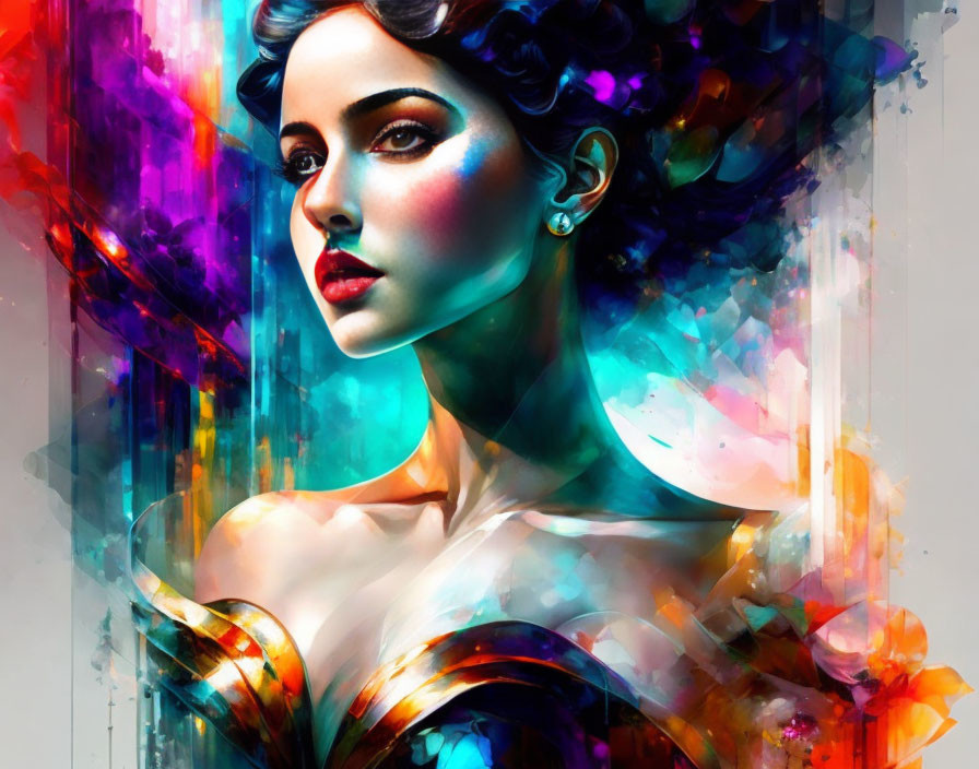 Colorful Abstract Digital Artwork Featuring Woman Profile