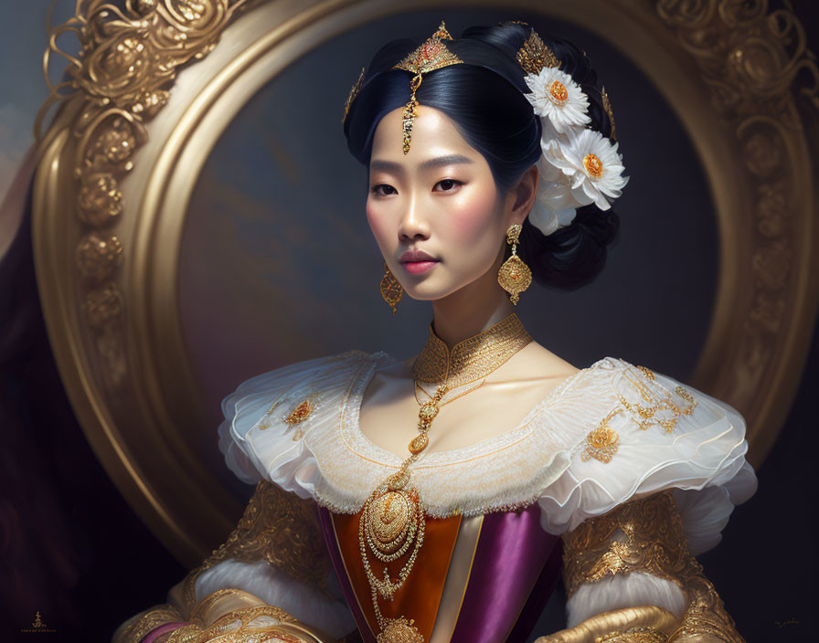 Elegant woman blending Eastern and Western styles in portrait