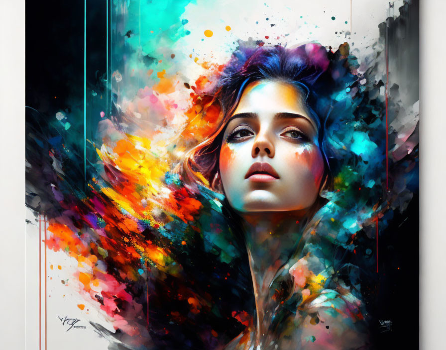 Colorful Abstract Digital Painting of Woman with Dynamic Movement