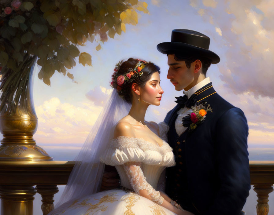 Bride and groom in wedding attire portrait