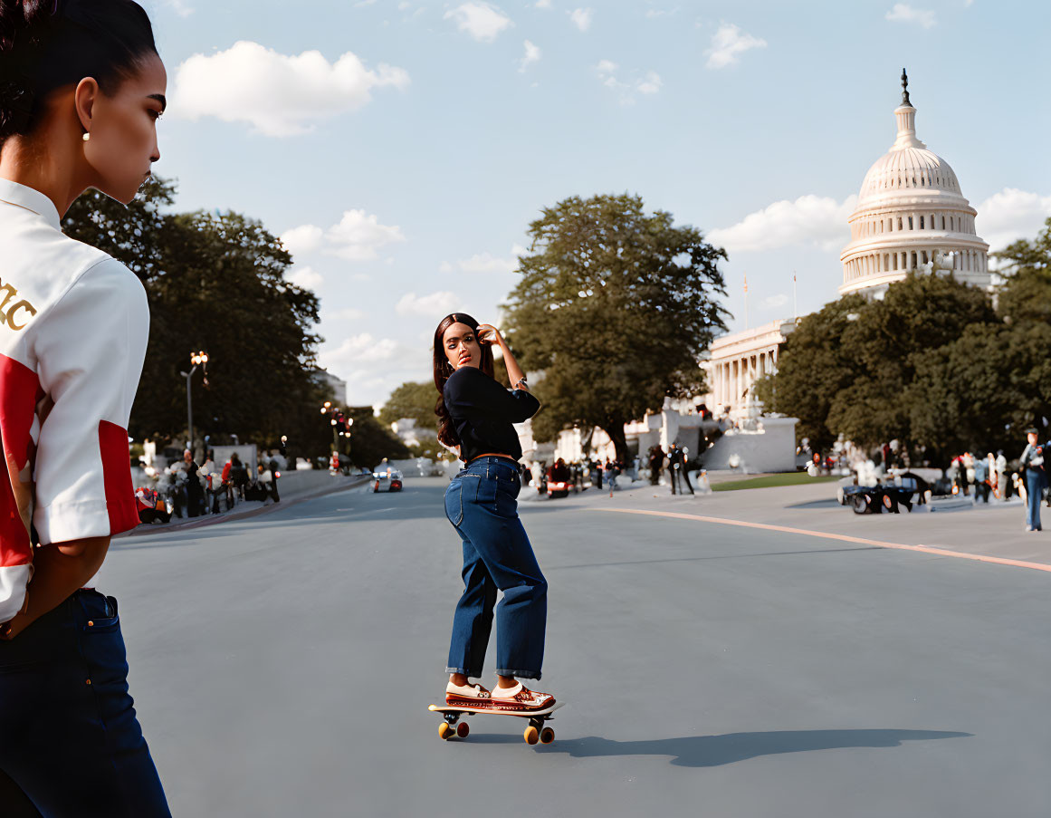 Skateboarder at Capitol Building with Observer