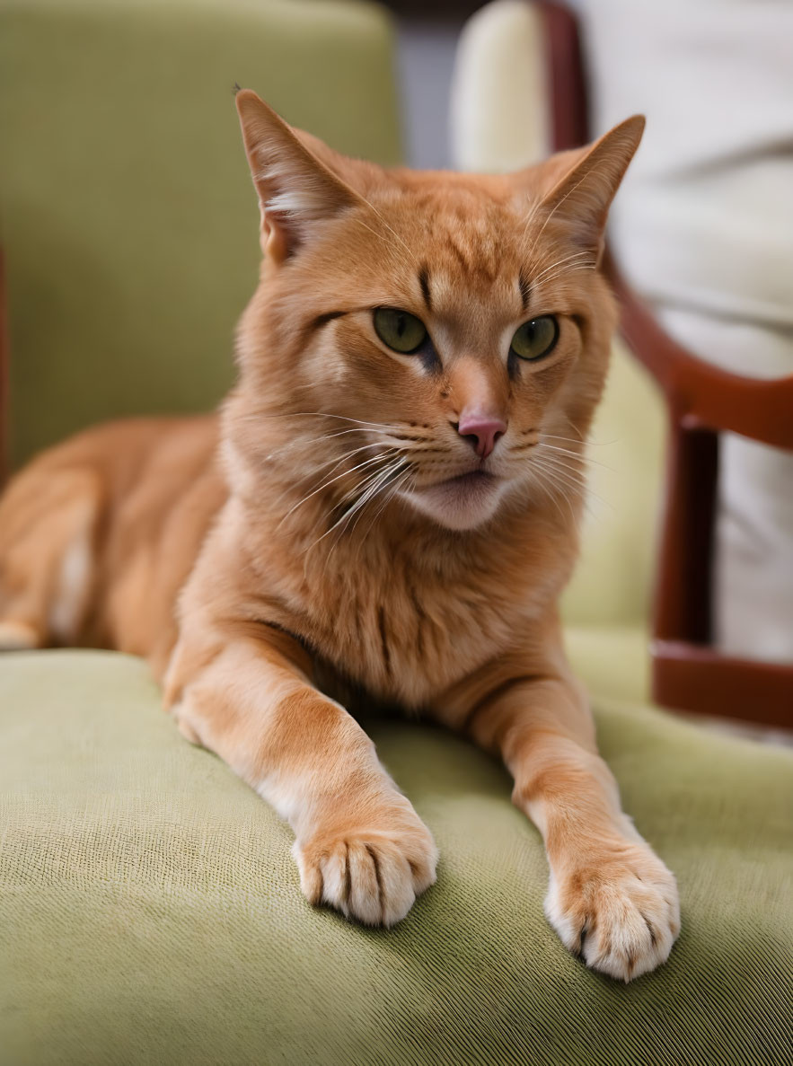 Ginger Cat with Green Eyes Resting on Chair