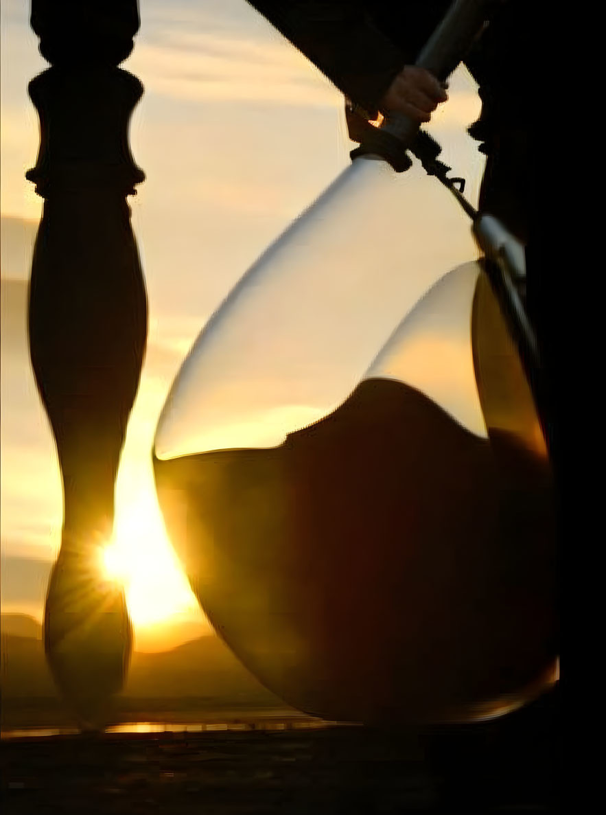 Person silhouette with sunset bubble in reflective surface