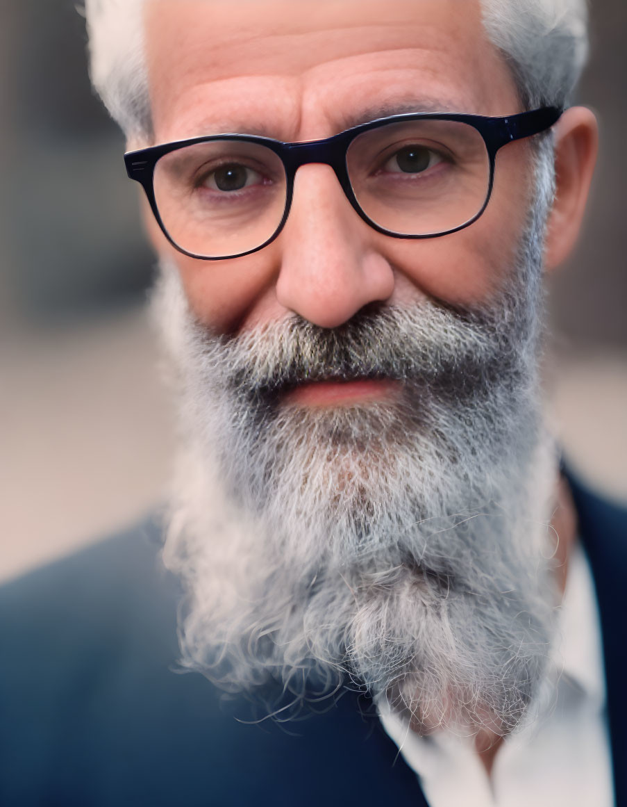 Elderly Man Portrait with White Beard and Glasses