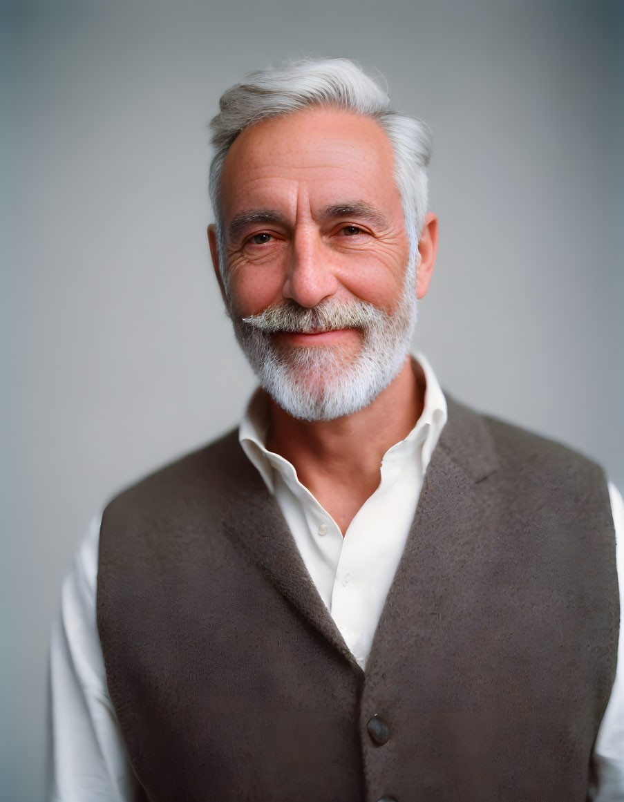 Elderly Man Portrait in White Shirt and Brown Vest