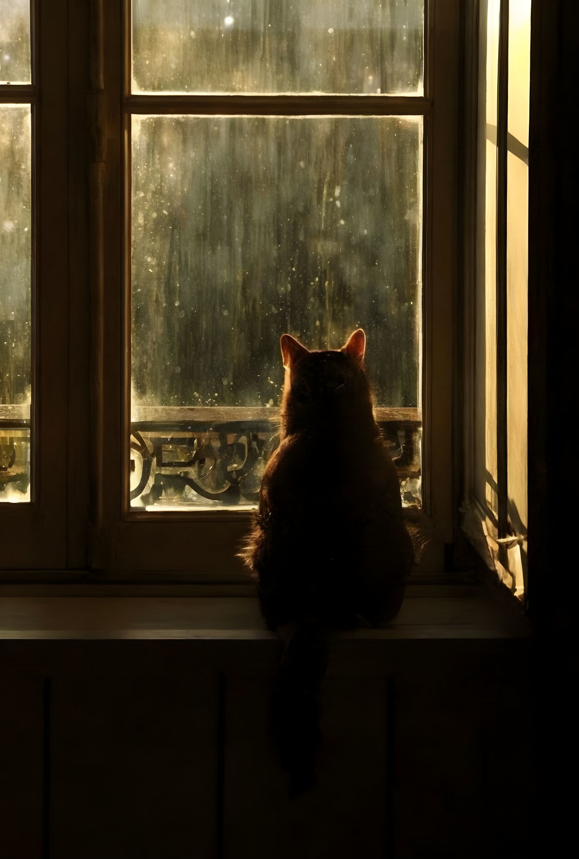 Cat sitting on windowsill in sunlight glow