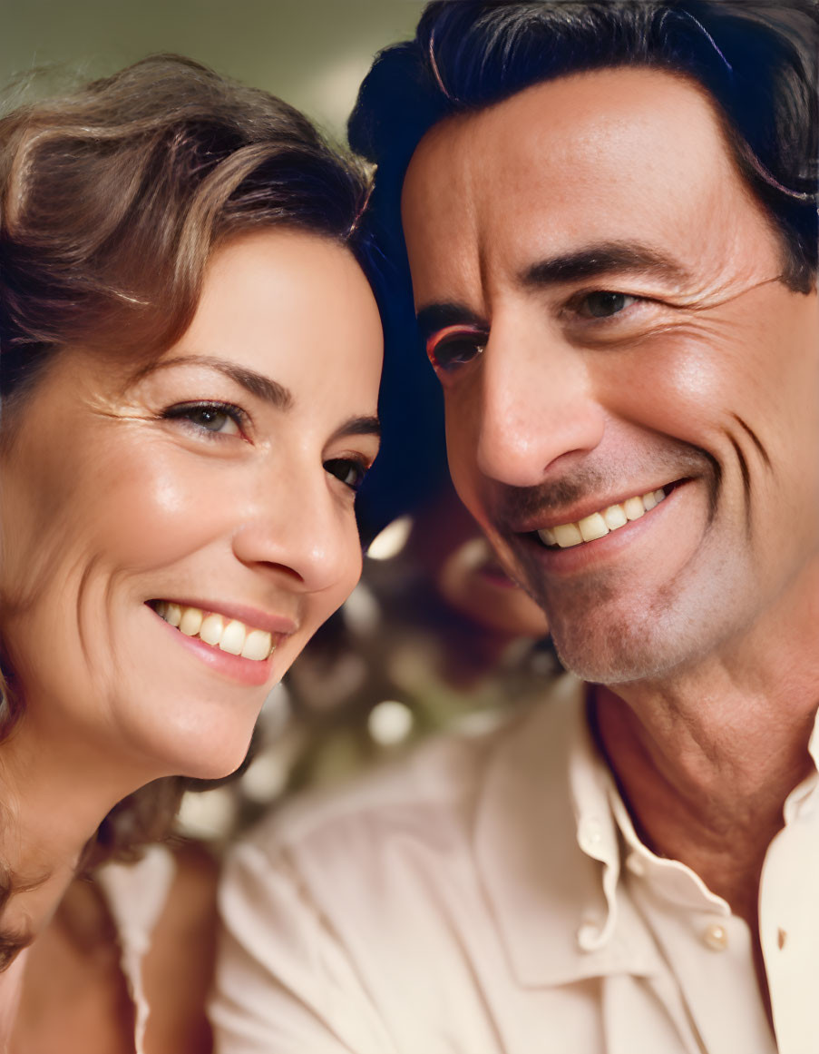 Smiling man and woman with warm expressions in close-up portrait