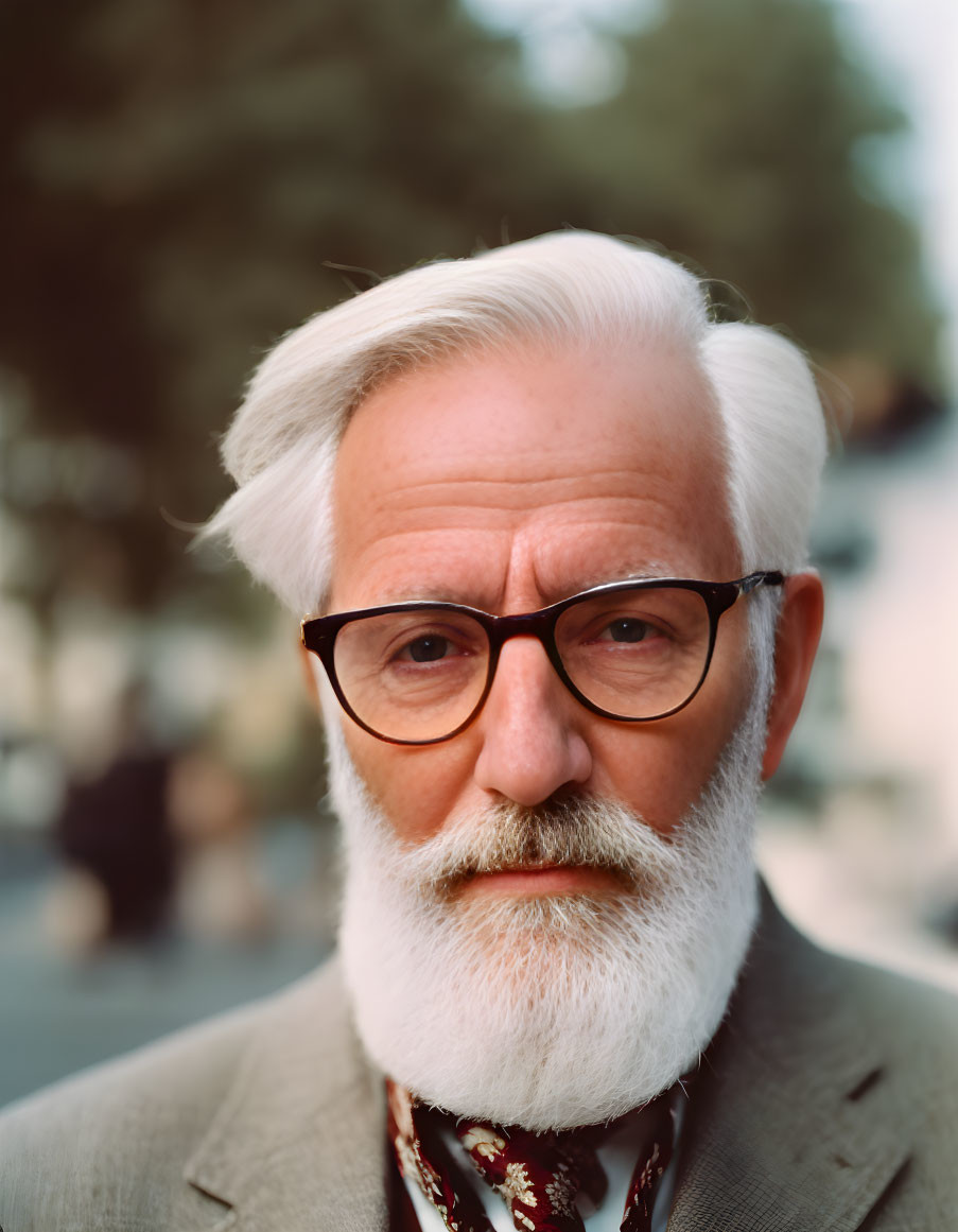 Elderly Man Portrait with White Beard and Glasses