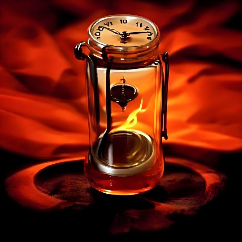 Vintage Lantern Illuminated by Glowing Flame in Warm Setting