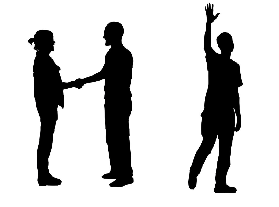 Silhouettes of Handshake and Waving Gesture