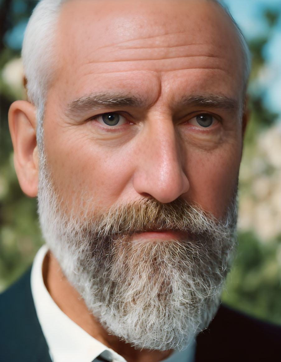 Elderly man portrait with white beard and intense gaze