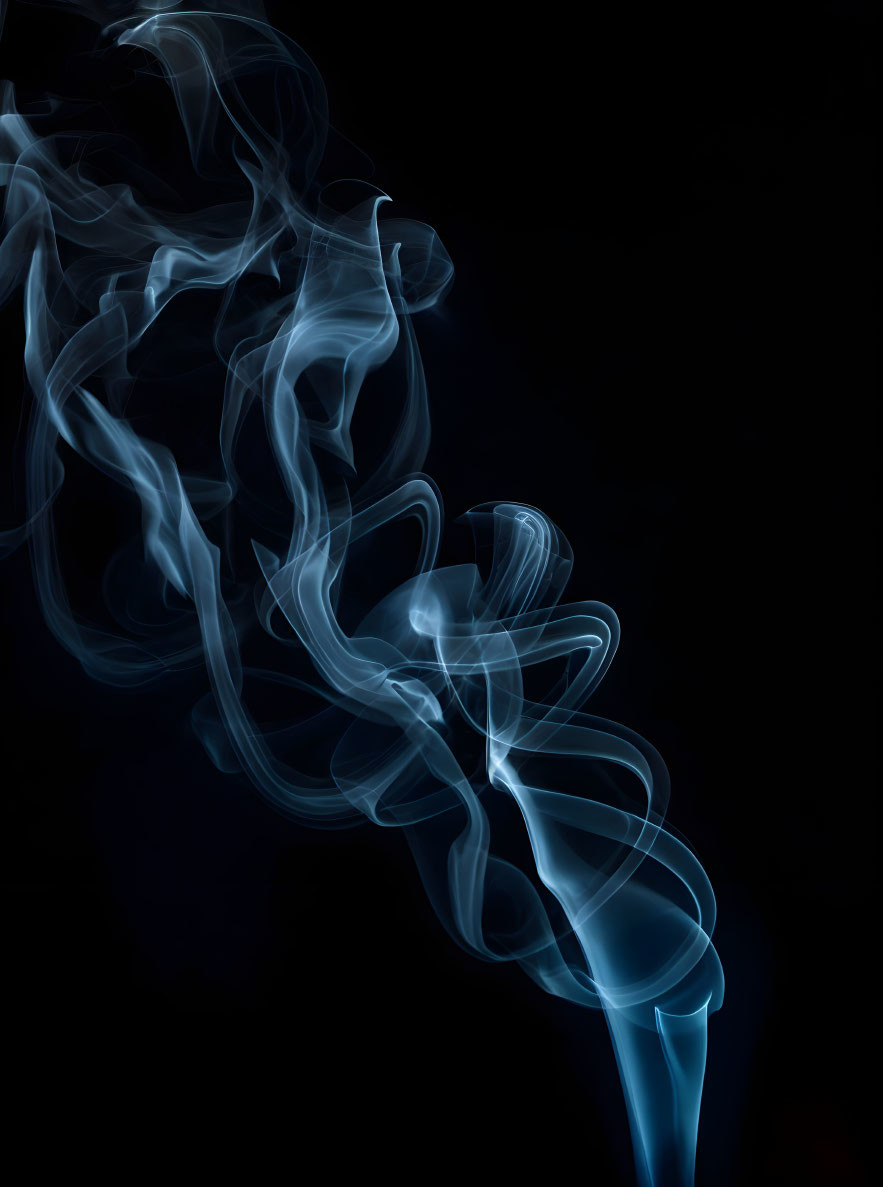 Abstract Elegant Blue Smoke Swirls on Black Background