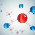 Detailed 3D Water Molecule Illustration with Red Oxygen and Blue Hydrogen Atoms