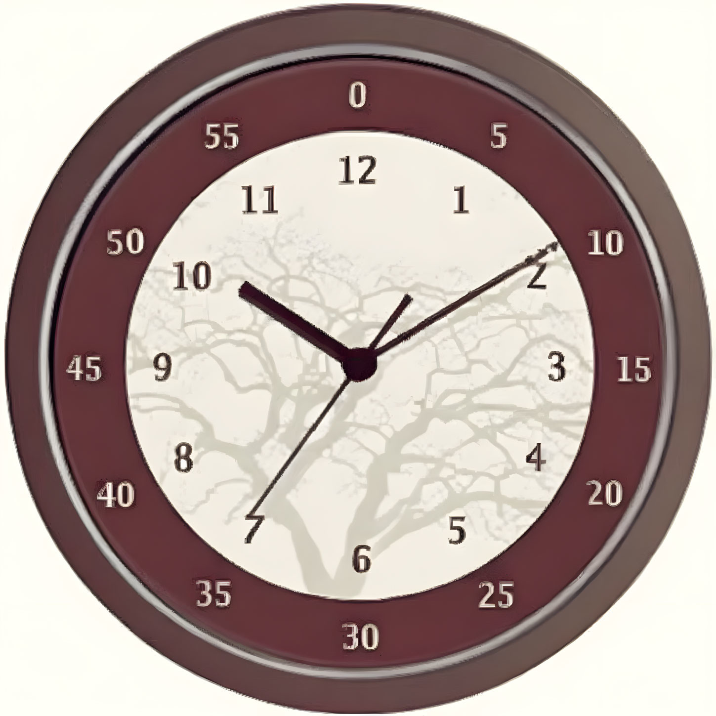 Brown Frame Analog Wall Clock with Tree Silhouette Design, 10:09 Time Display