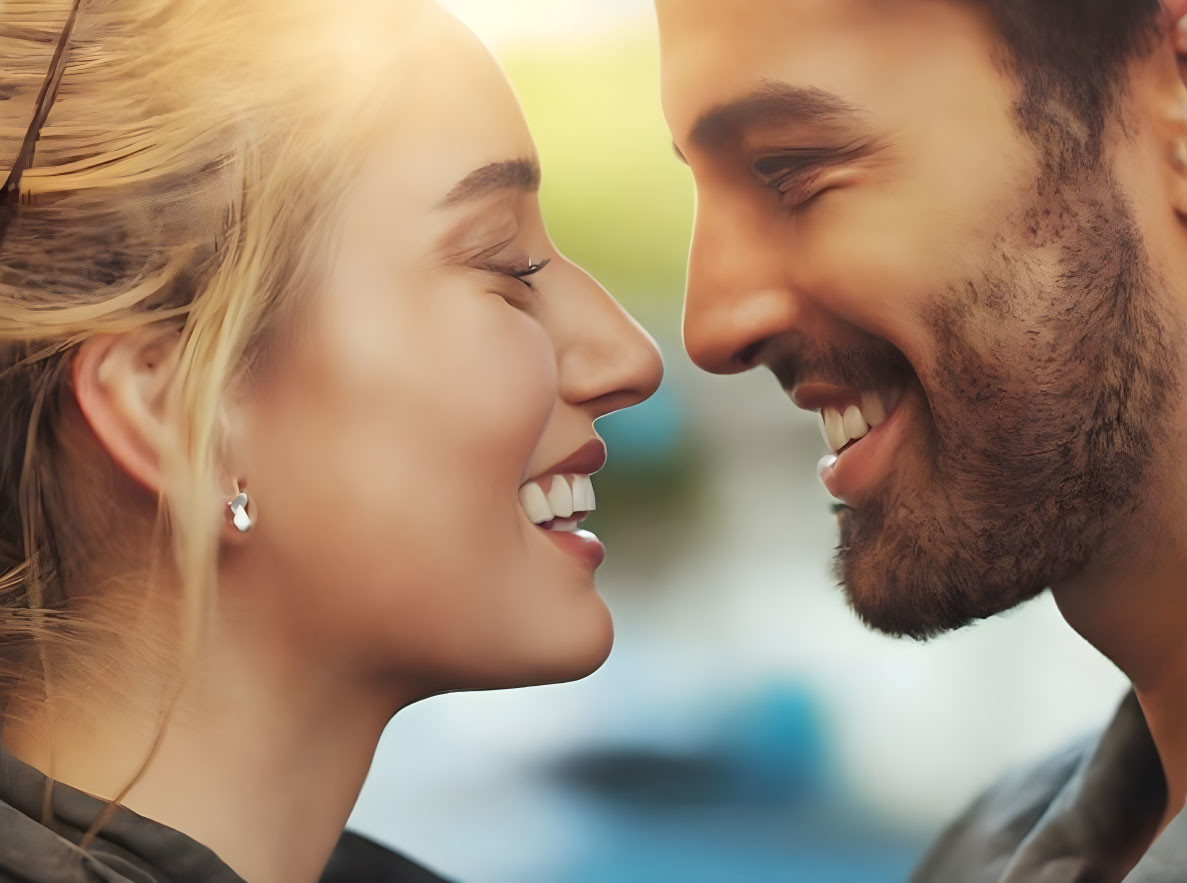 Close-Up Smiling Man and Woman Faces Conveying Intimacy