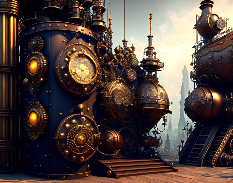 Brass gears and clockwork in a Steampunk interior