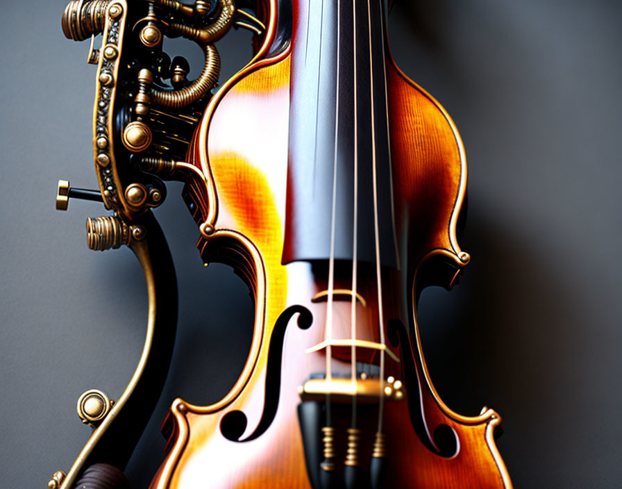 Classic Violin with Glossy Finish and Steampunk Gears Combination