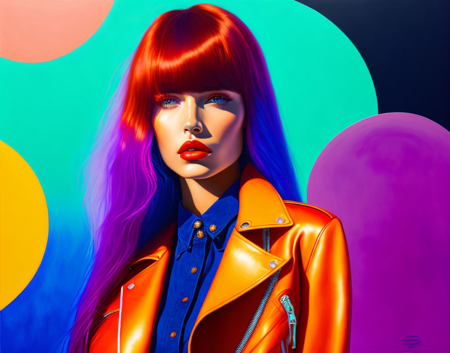 Colorful illustration of woman with red hair and blue shadows and circles.