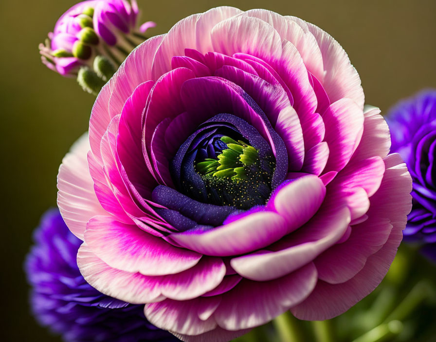 Vibrant Pink and Purple Ranunculus Flower Close-Up Shot