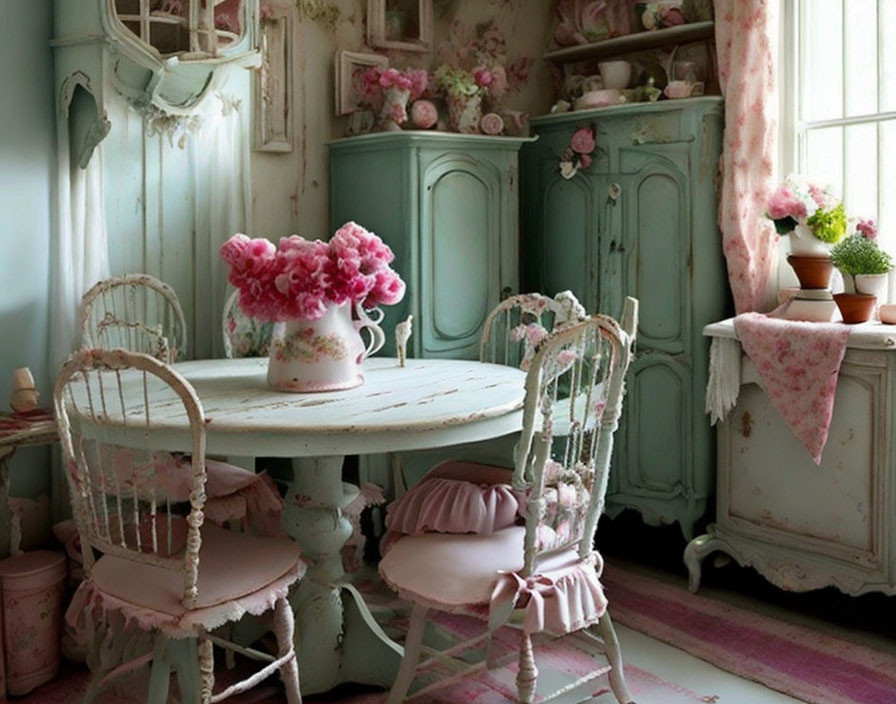 Vintage Room with Pastel Furniture & Floral Decor