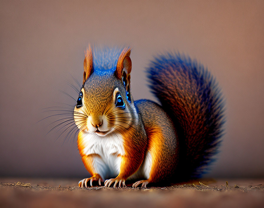 Colorful digital illustration: Squirrel with large blue eyes and bushy tail