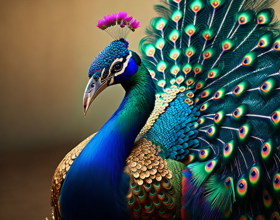 Colorful Peacock with Elaborate Plumage and Eye Patterns