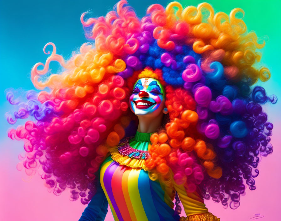 Colorful makeup and rainbow wig on joyful person in vibrant image