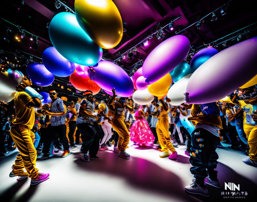 Colorful Outfits and Glowing Balloons Illuminate Party Scene