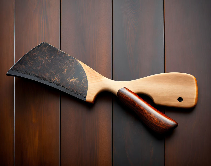 Traditional Japanese Nakiri Knife with Wooden Handle on Dark Surface