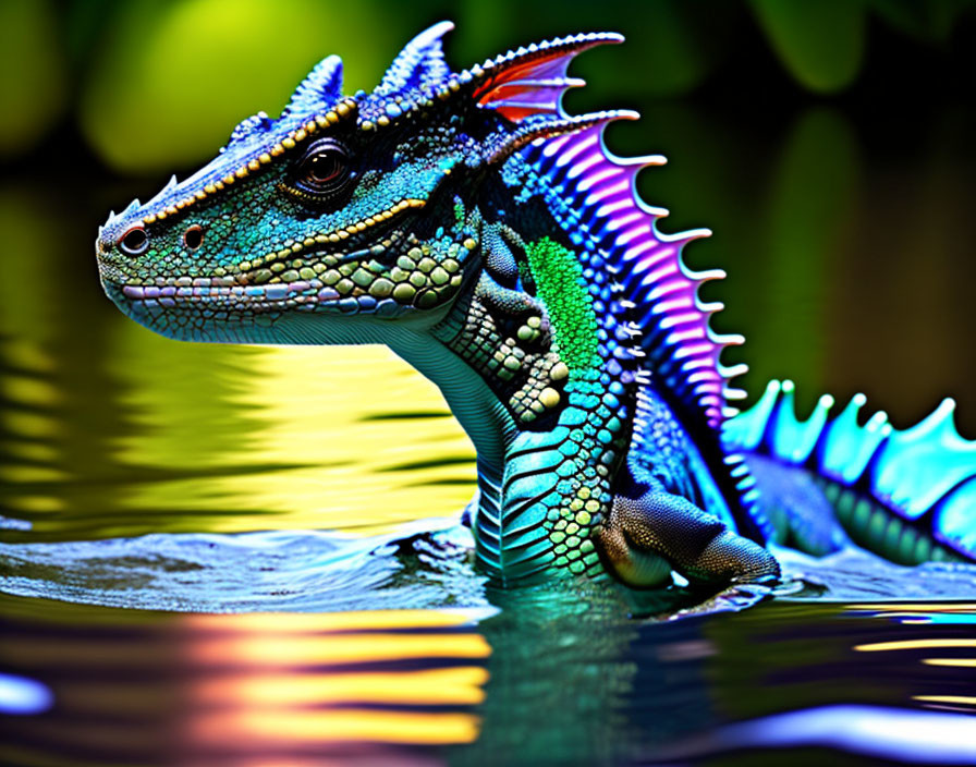 Colorful Dragon-Like Creature Emerging from Water