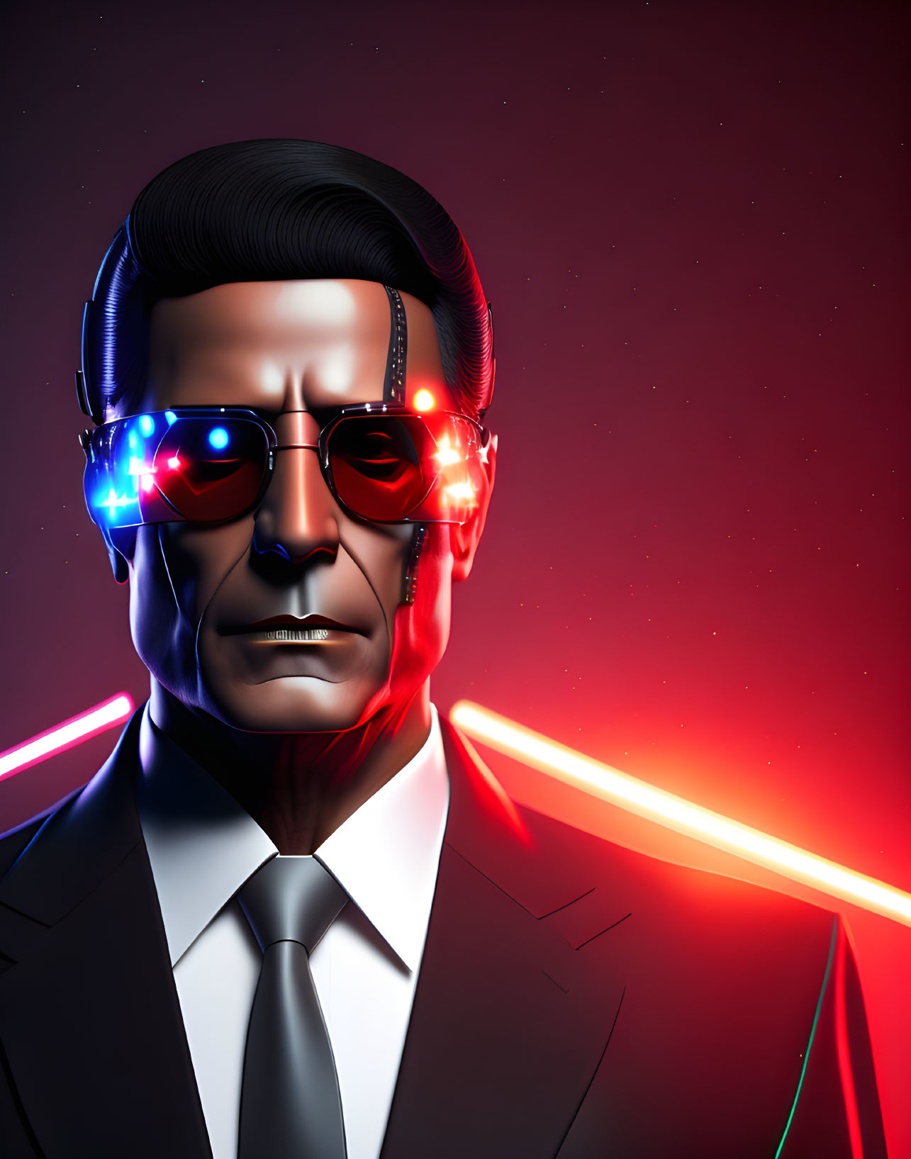 Man with Glowing Glasses in Cyberpunk Style