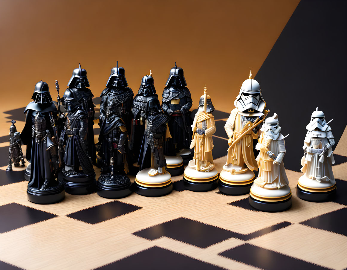 Detailed Star Wars Chess Set with Black and Gold Iconic Character Pieces