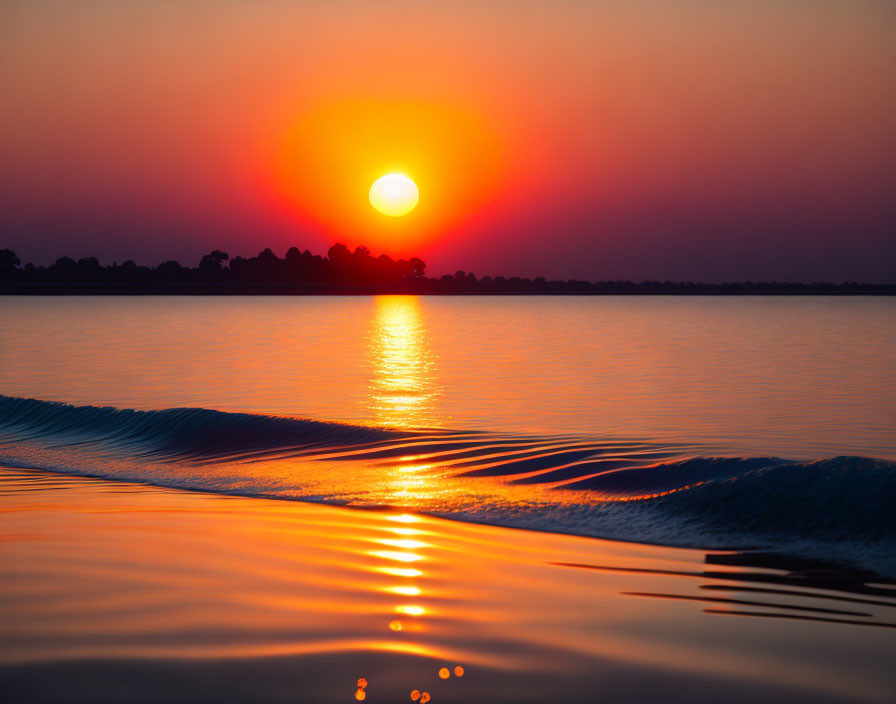 Tranquil Sunset Scene with Orange Sun and Reflecting Water