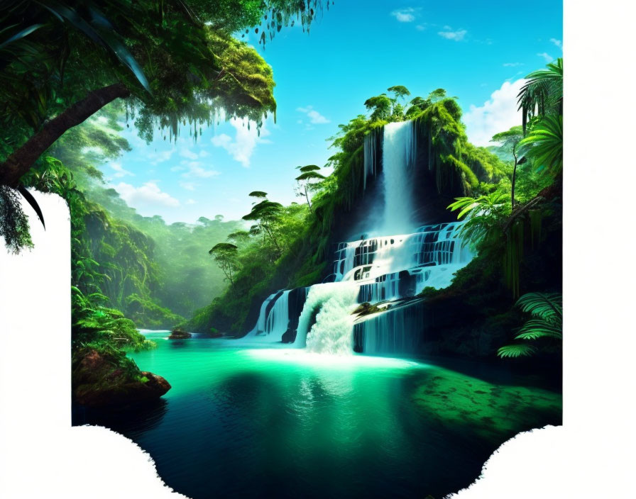 Tranquil Tropical Waterfall in Lush Greenery