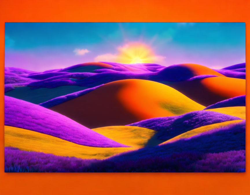 Vibrant sunset colors over rolling hills landscape