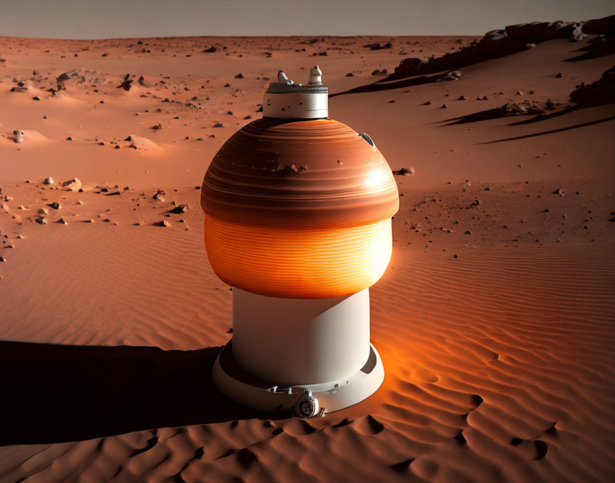 Futuristic Martian habitat module on red Mars surface