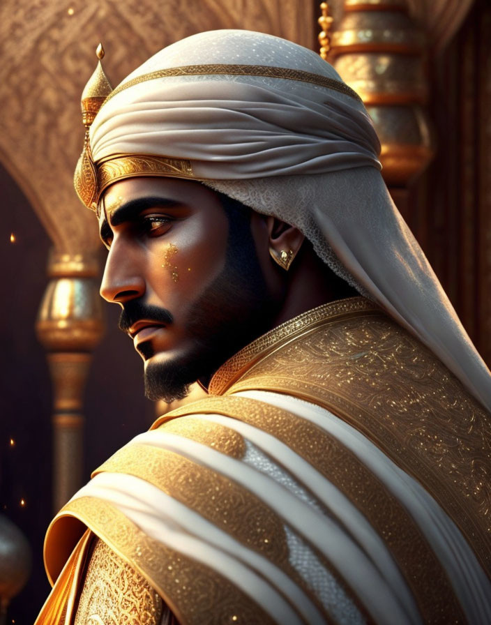 Nobleman in Turban Surrounded by Ornate Architecture