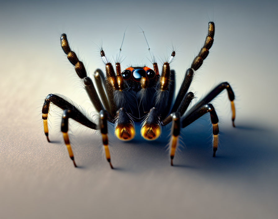 Detailed Image of Jumping Spider with Prominent Eyes and Hairy Legs