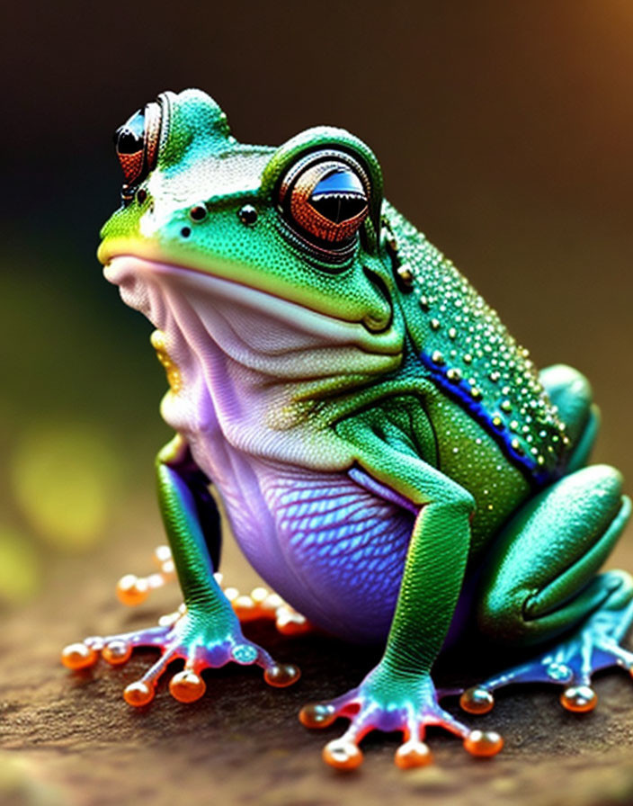 Vibrant Green and Blue Frog with Orange Toes on Soft-focus Background