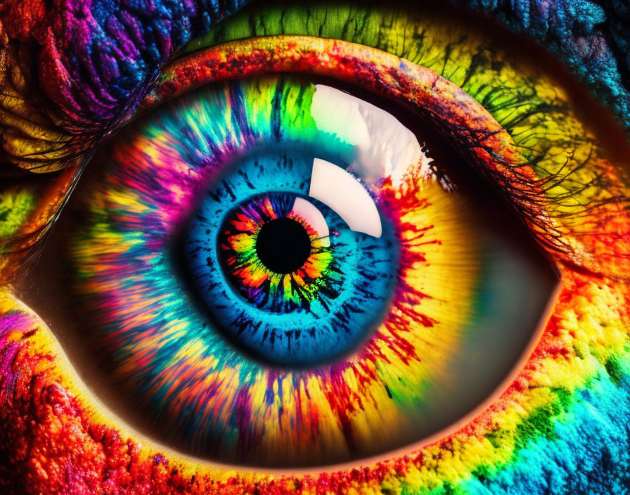 Colorful Close-Up of Human Eye with Multicolored Iris