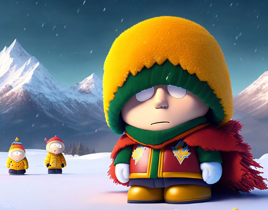 South Park Winter Cartoon Scene with Annoyed Eric Cartman